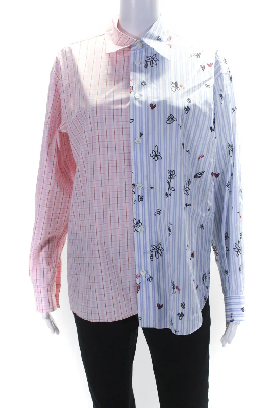 Marni Womens Magic Garden Mix Print Button Up Shirt Blouse Pink Blue