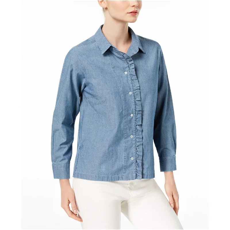 MaxMara Womens Zibello Ruffle Button Up Shirt, Blue, 10