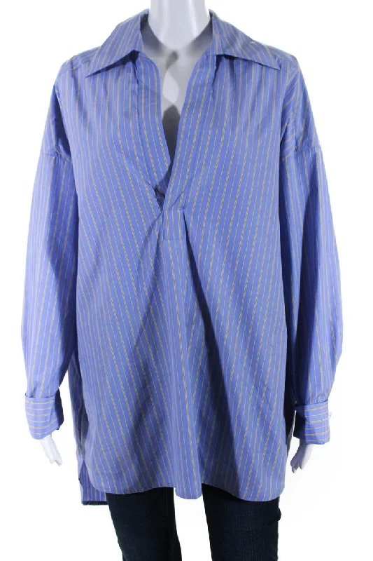 Petar Petrov Womens Lana Striped Shirting Oversize Shirt Blouse Blue