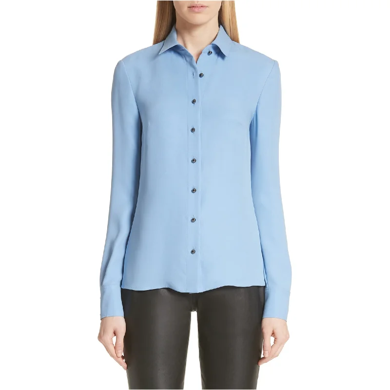 St. John Womens Georgette Button Up Shirt, Blue, 4