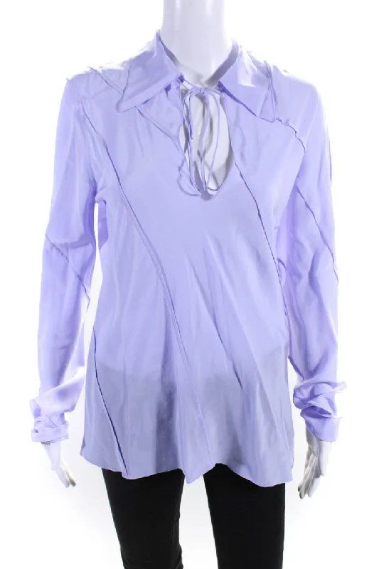 Victoria Beckham Womens Spiral Seam Long Sleeve Silk Shirt Lavender