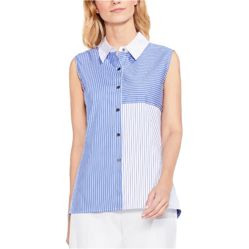 Vince Camuto Womens Colorblocked Button Up Shirt, Blue, Small