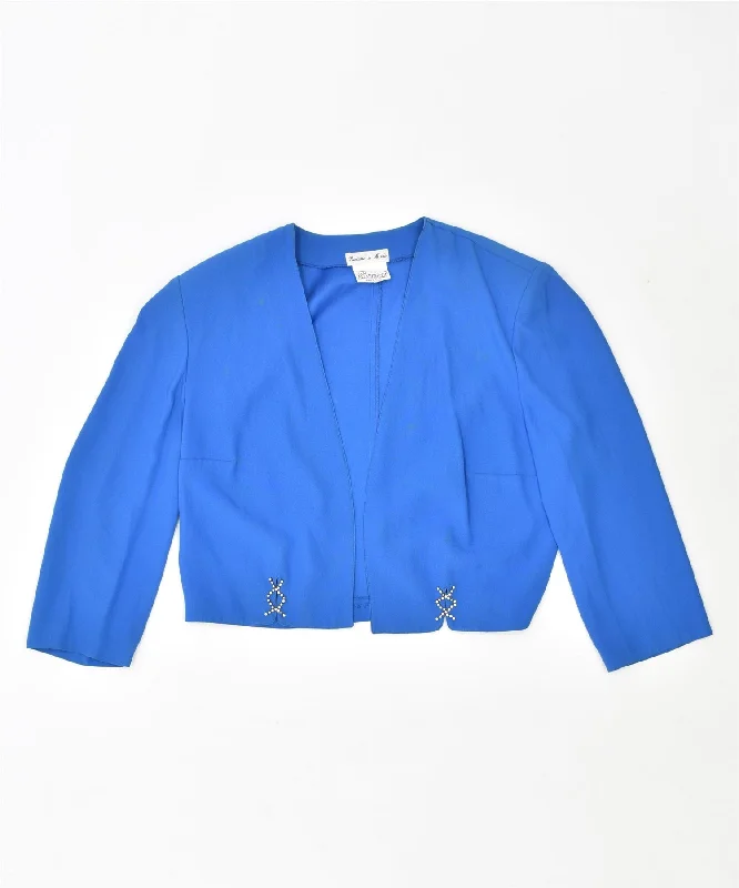 ARABESQUE Womens Crop Blazer Jacket EU 44 XL Blue Vintage