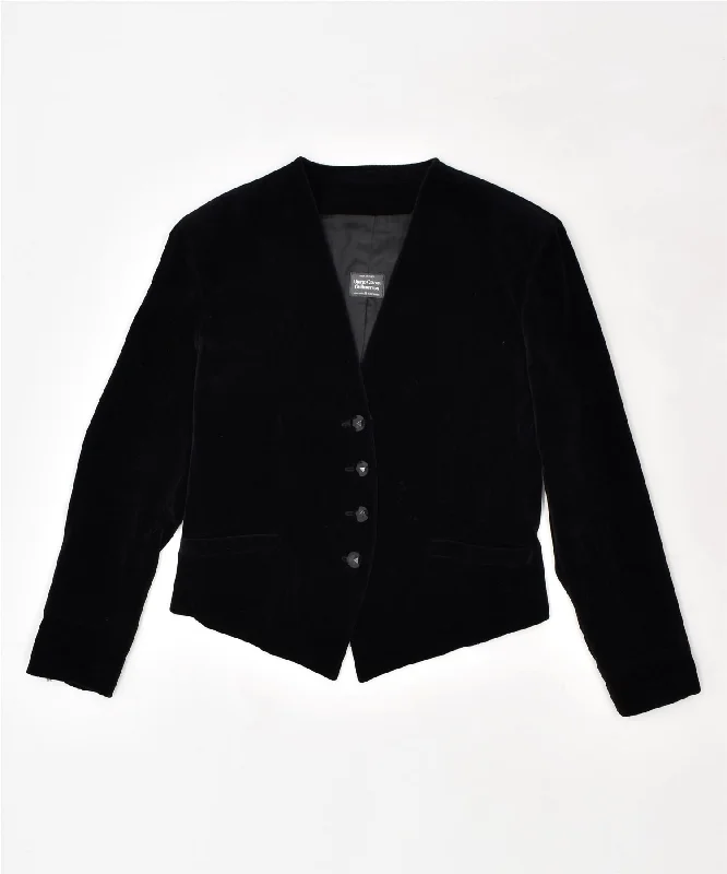 BENETTON Womens Crop 4 Button Blazer Jacket UK 14 Large Black Cotton