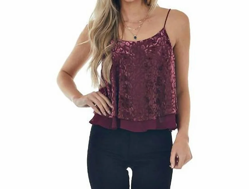 Burnout Leopard Print Sleeveless Top In Velvet Wine