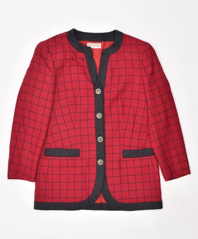 CORI LADY Womens 4 Button Blazer Jacket EU 44 Large Red Check Vintage