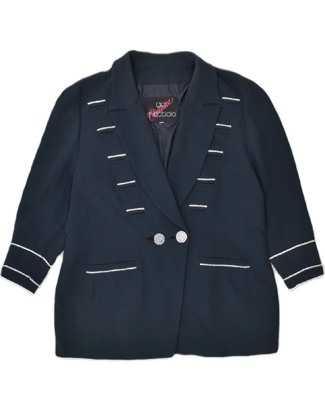 GAI MATTIOLO Womens Double Breasted Blazer Jacket IT 54 3XL Navy Blue