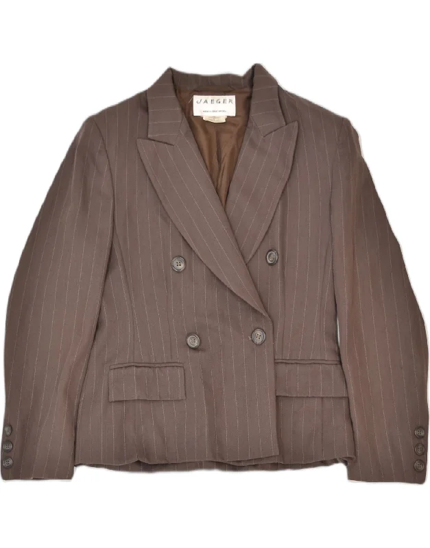 JAEGER Womens Double Breasted Blazer Jacket UK 10 Small Brown Striped