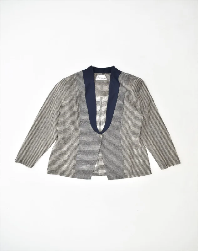 LA DIFFERENCE Womens 1 Button Blazer Jacket UK 12 Medium Grey Striped