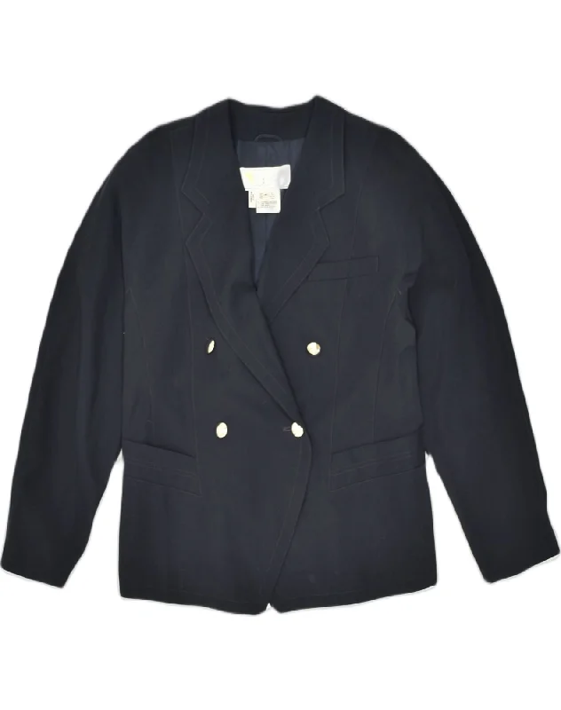 LAUREL Womens Double Breasted Blazer Jacket EU 40 Medium Navy Blue Wool