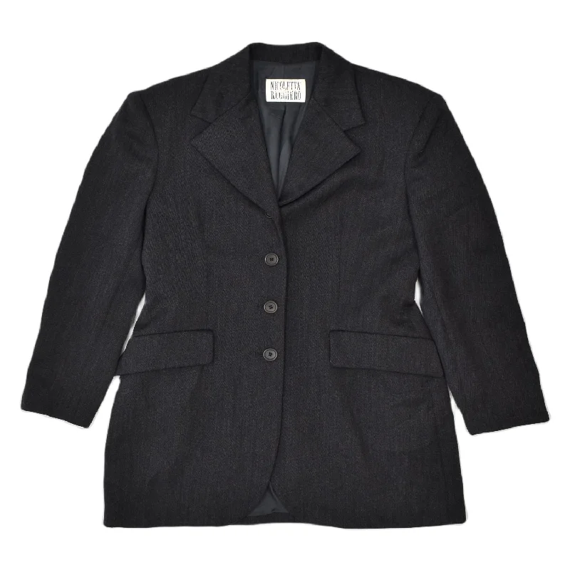 NICOLETTA RUGGIERO Womens 3 Button Blazer Jacket UK 12 Medium Black Wool