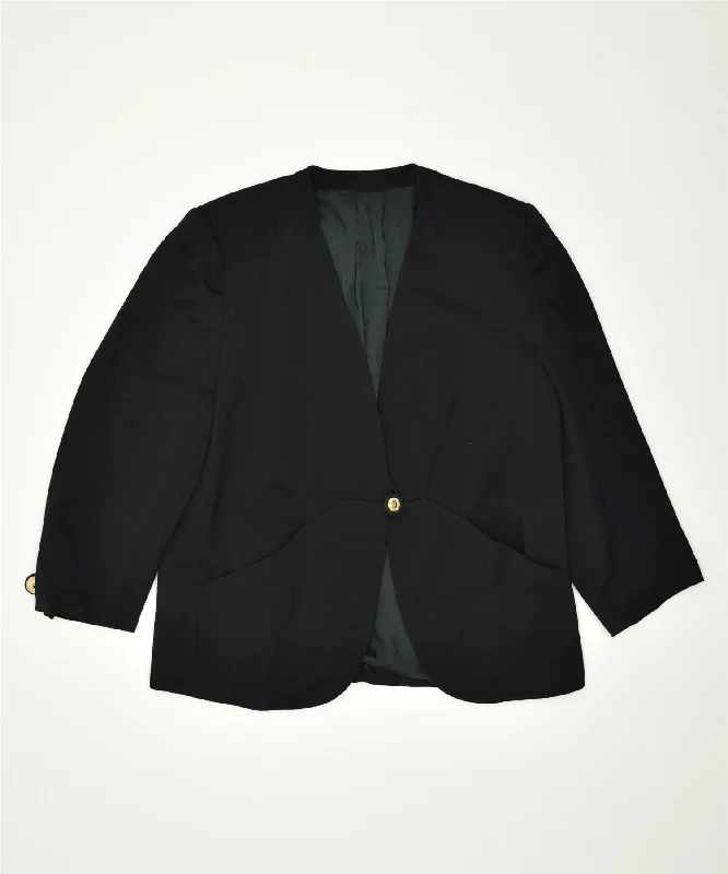 ROCCOBAROCCO Womens 1 Button Blazer Jacket UK 18 XL Black Wool Vintage