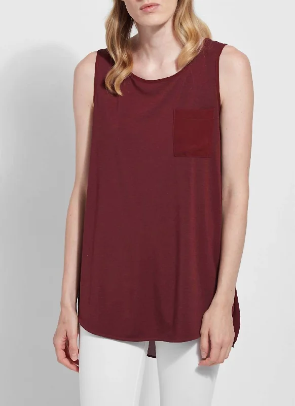 Sleeveless Split Side Top In Wine