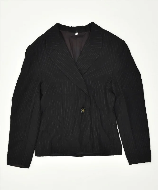 VINTAGE Womens 1 Button Blazer Jacket IT 44 Medium Black Pinstripe