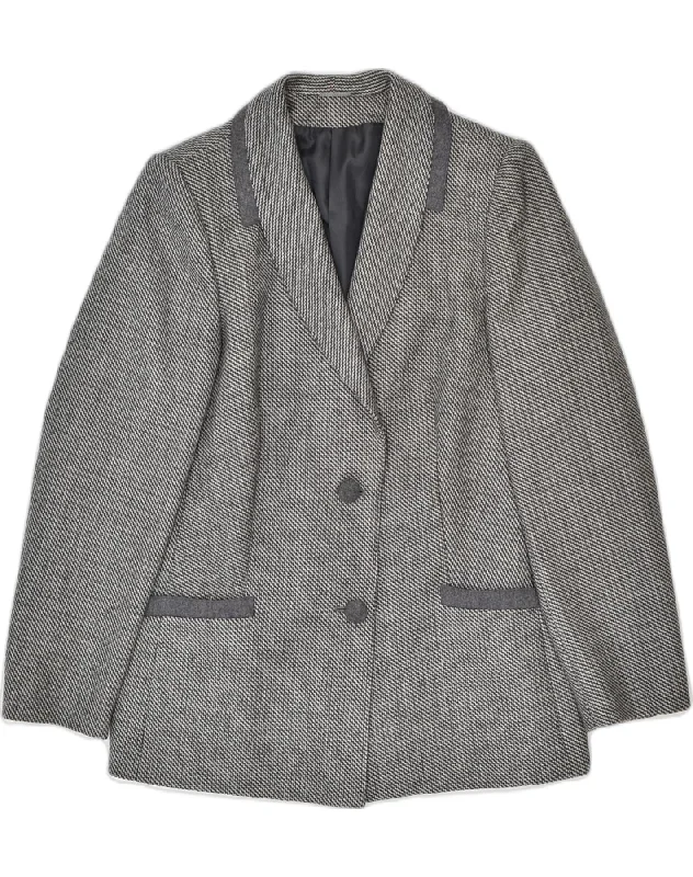 VINTAGE Womens 2 Button Blazer Jacket IT 48 XL Grey Wool