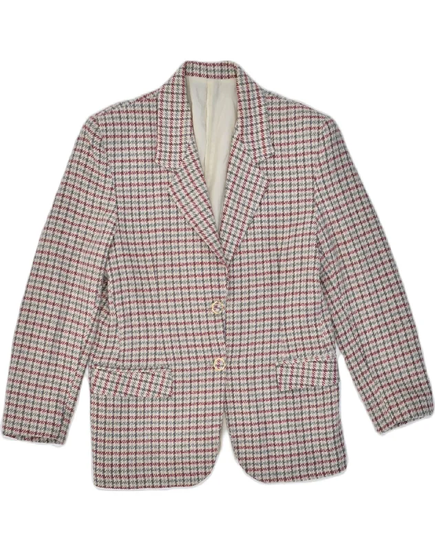 VINTAGE Womens 2 Button Blazer Jacket UK 14 Large Beige Check Wool