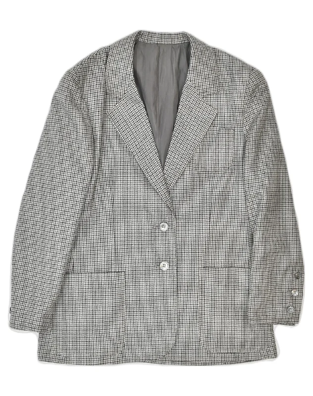 VINTAGE Womens 2 Button Blazer Jacket UK 14 Medium Grey Houndstooth