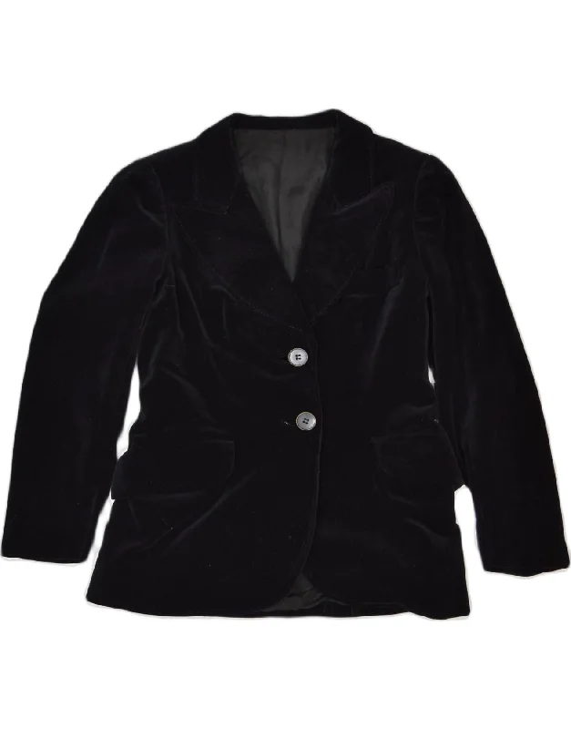 VINTAGE Womens 2 Button Blazer Jacket UK 6 XS Black