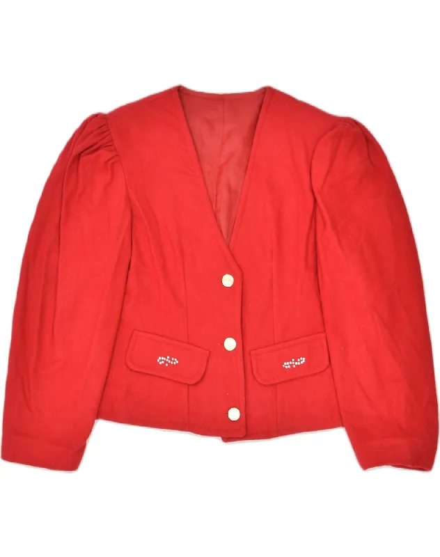 VINTAGE Womens 3 Button Blazer Jacket IT 38 XS Red Wool