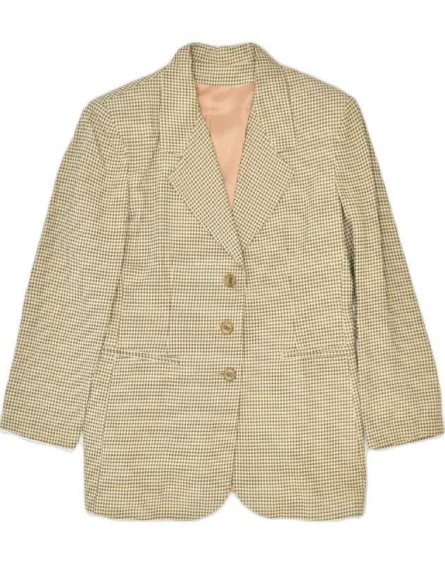 VINTAGE Womens 3 Button Blazer Jacket IT 48 XL Beige Check Acrylic