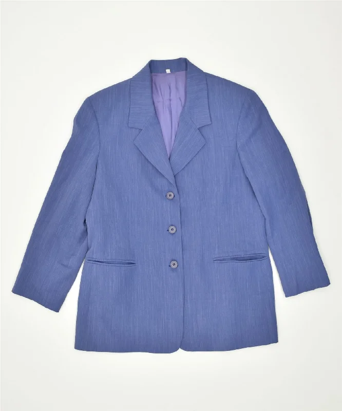 VINTAGE Womens 3 Button Blazer Jacket IT 48 XL Blue Polyester