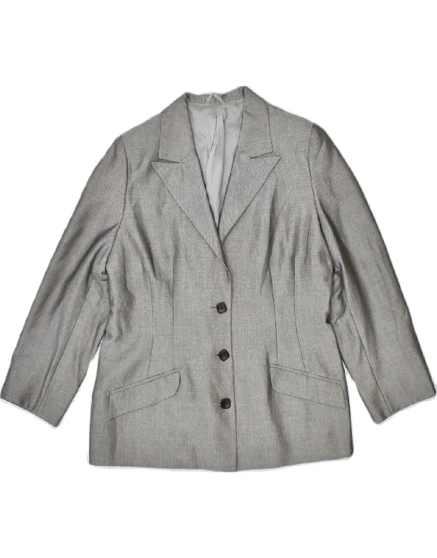 VINTAGE Womens 3 Button Blazer Jacket UK 12 Medium Grey