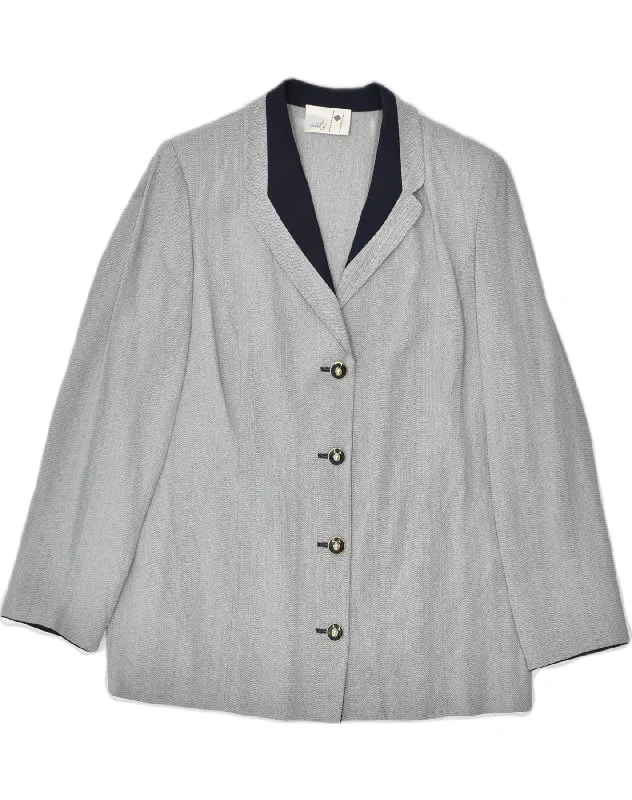 VINTAGE Womens 4 Button Blazer Jacket UK 18 XL Grey Viscose