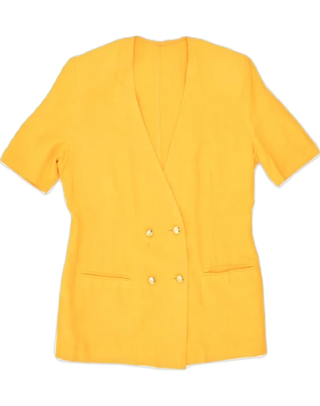 VINTAGE Womens Double Breasted Blazer Jacket UK 16 Large Yellow Cotton