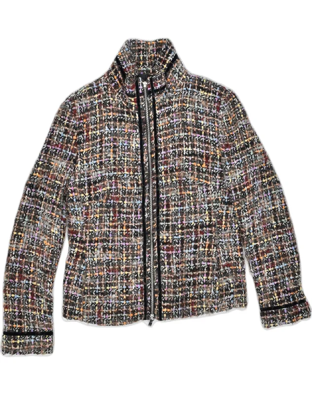 VINTAGE Womens Knit Blazer Jacket IT 48 XL Multicoloured Check Wool