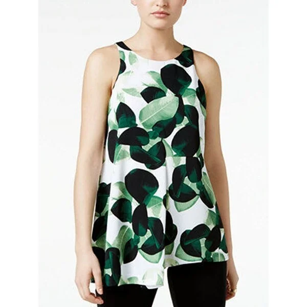 Alfani Women's Sleeveless Draped Blouse Top, Soft Botanical, Green, Size 10