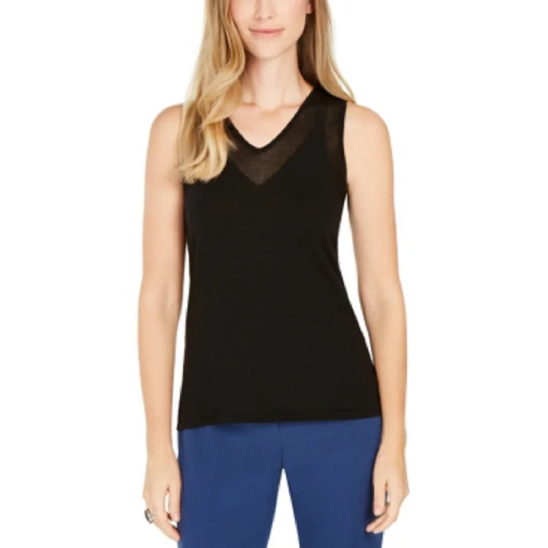 Anne Klein Women's Sheer-Trim Sleeveless Top Black Size Extra Large