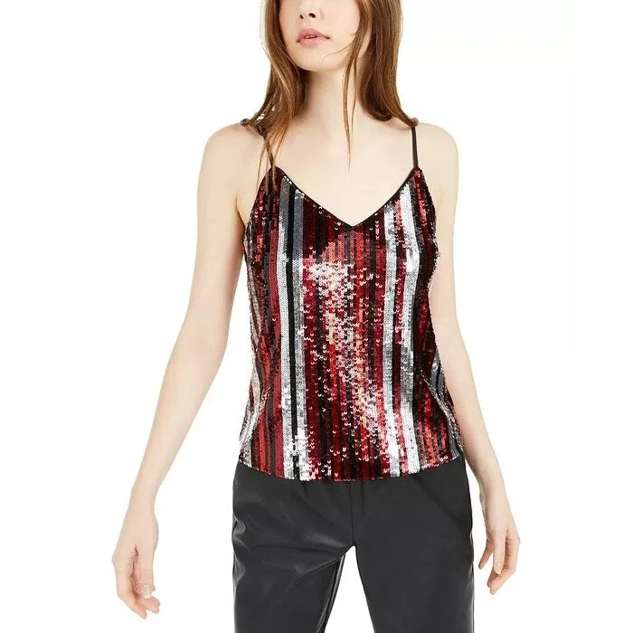 Bar III Women's Sequin Striped Sleeveless Top Black Size Small