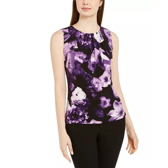 Calvin Klein Women's Floral Print Sleeveless Top Black Size Small