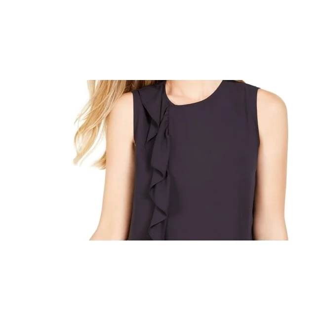 Calvin Klein Women's Side Ruffle Sleeveless Top Navy Size X-Large