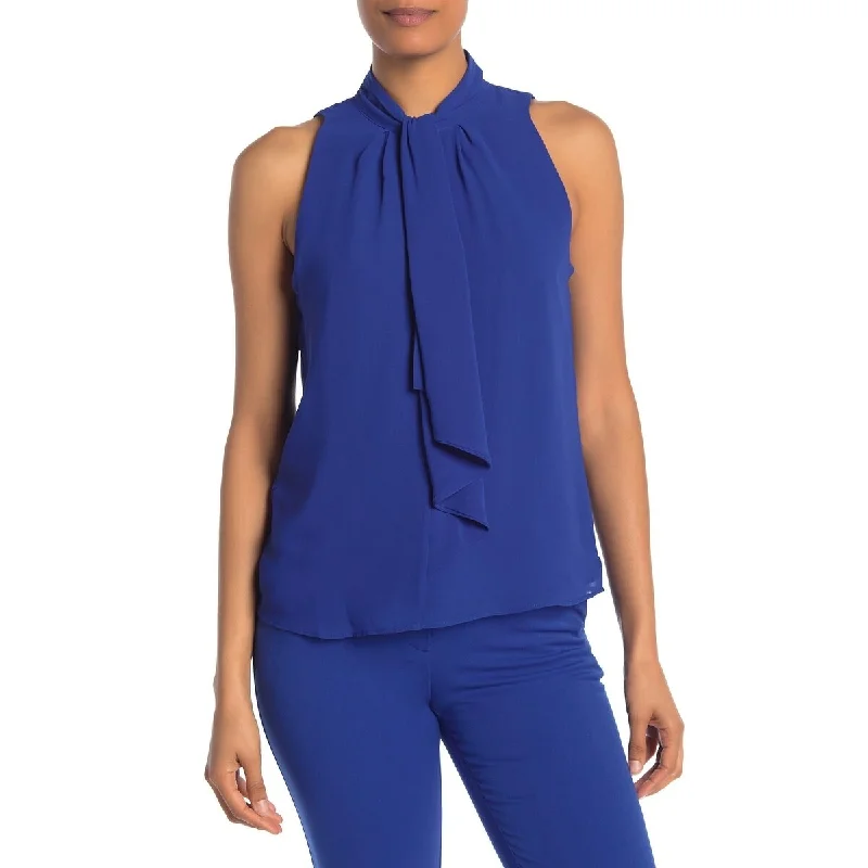 Calvin Klein Women's Tie-Neck Sleeveless Blouse Blue Size Small