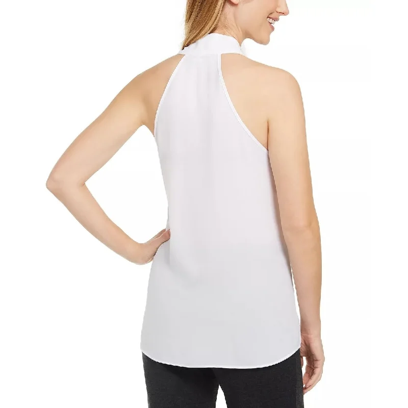 Calvin Klein Women's X Fit Slim Fit Sleeveless Tie Neck Top White Size Small