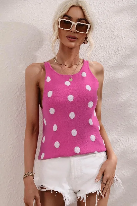 POLKA DOT PATTERNED SLEEVELESS CASUAL TOP