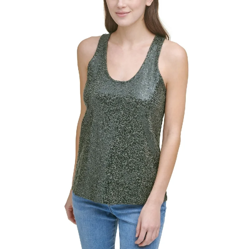 DKNY Women's Sleeveless Sequin Top Green Size X-Large