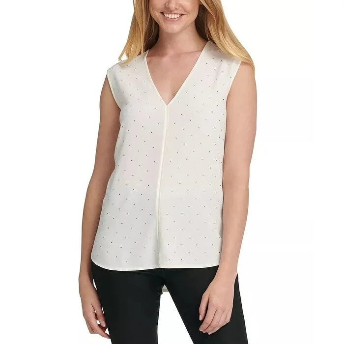 DKNY Women's Studded Sleeveless Top White Size X-Small