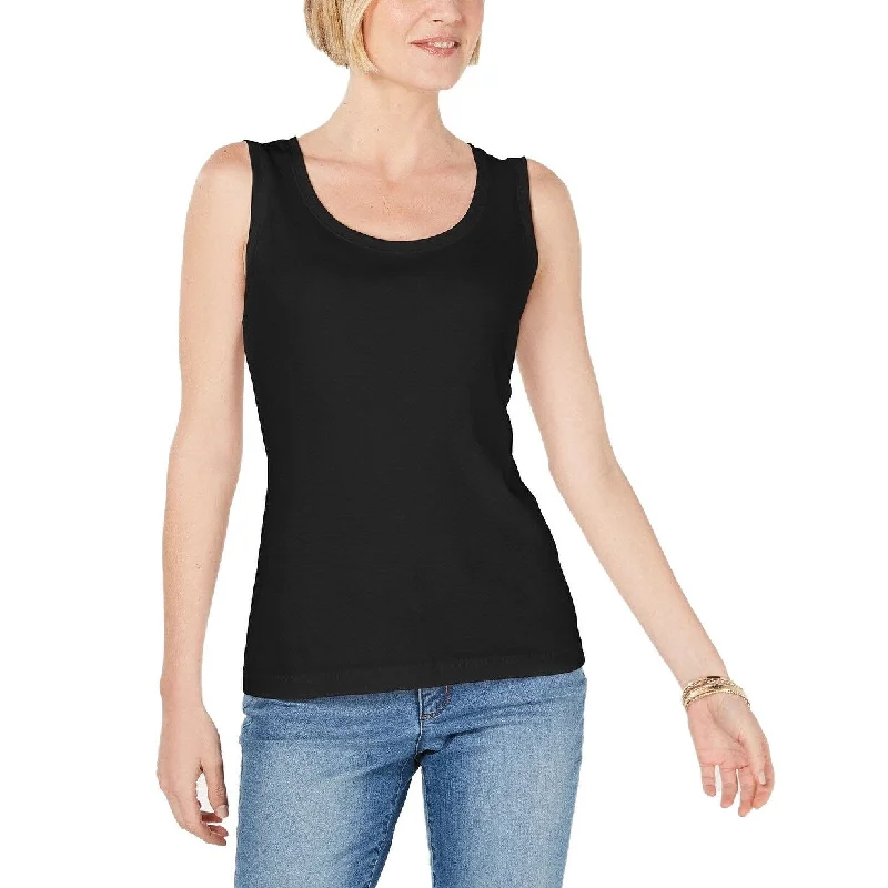 Karen Scott Women's Cotton Sleeveless Scoop-Neck T Deep Black Size Small