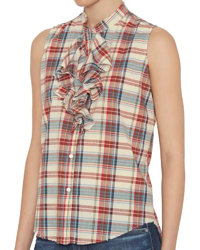 Plaid Ruffle Sleeveless Top In Multi