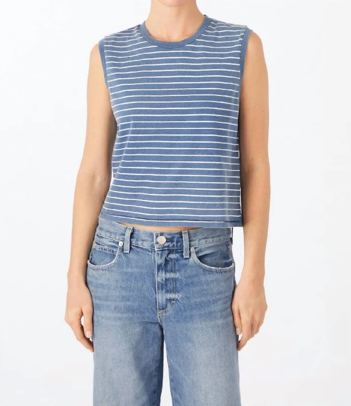 Sleeveless Babe Tee In Indigo/white