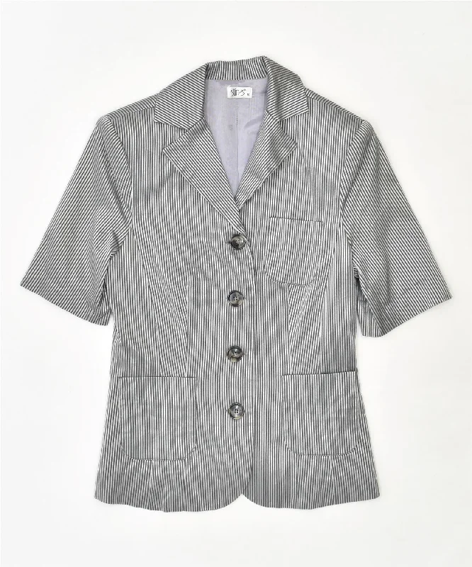 STING Womens Short Sleeve 4 Button Blazer Jacket UK 10 Small Grey Striped