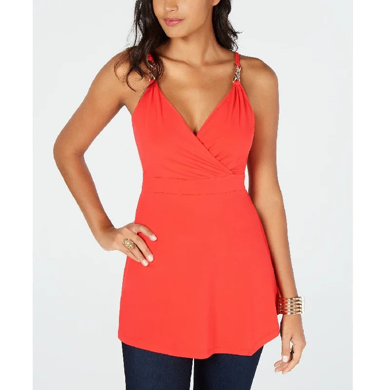 Thalia Sodi Women's Surplice-Neck Sleeveless Top Rich Coral Size Extra Large - Orange - X-Large