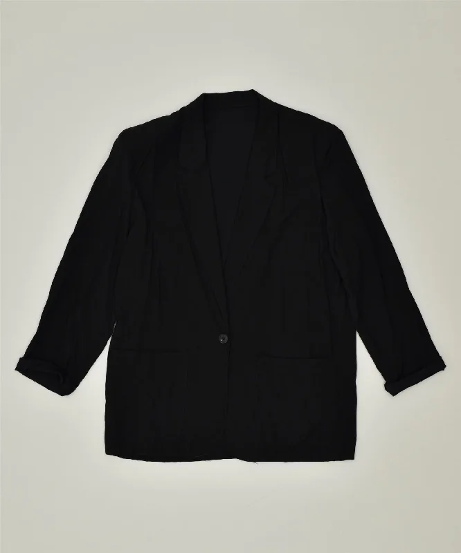 VINTAGE Womens 1 Button Blazer Jacket UK 12 Medium Black Viscose