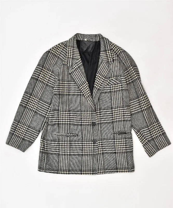 VINTAGE Womens 2 Button Blazer Jacket EU 46 XL Black Houndstooth Wool