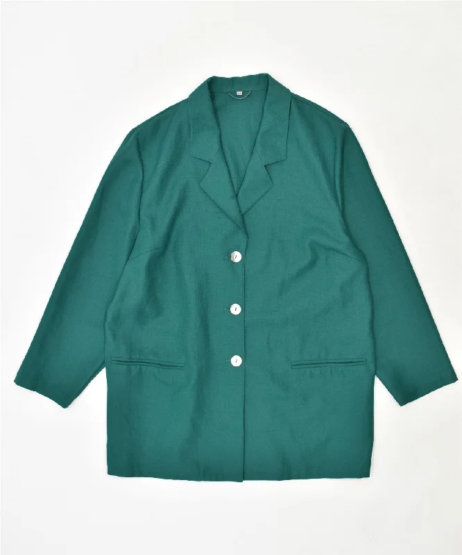 VINTAGE Womens 3 Button Blazer Jacket IT 44 Medium Green Polyester