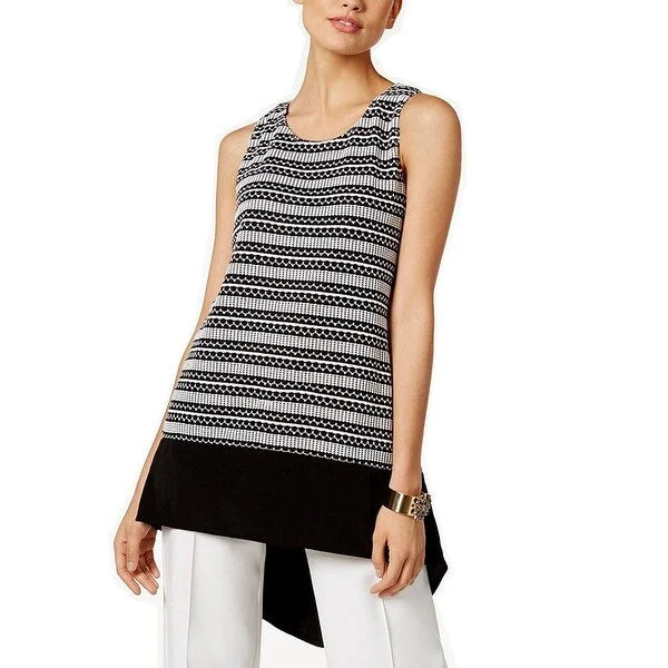 Alfani Women's Striped High-Low Sleeveless Top, Black/White, Size S - White