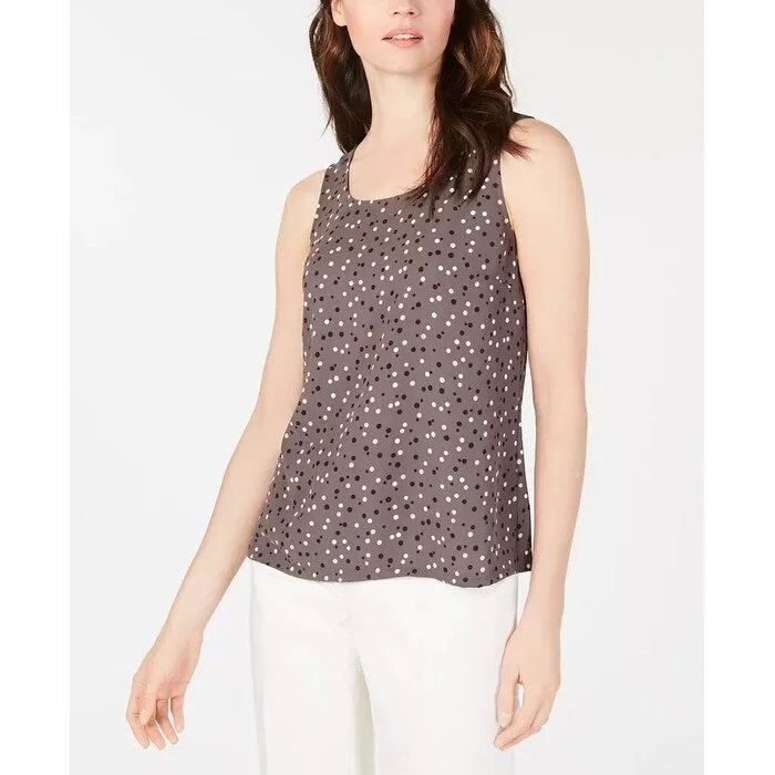 Anne Klein Women's Sleeveless Polka Dot Blouse Dark Gray Size Large