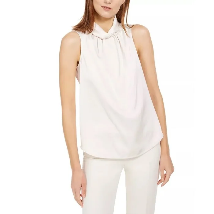 Anne Klein Women's Twist Collar Sleeveless Top White Size 12